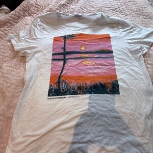 J. Crew Nicole Wittenberg ‘WATER BIRCH’ Art Graphic T-Shirt w Sunset Design XL